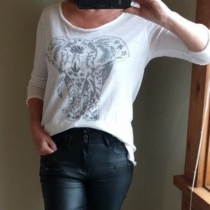 Lucky Brand crisp white cotton elephant embroidery